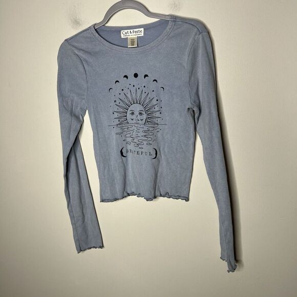 Cut And Paste Top Womens Medium Cropped Lettuce Hem Retro Celestial Fairy Grunge - Picture 5 of 8